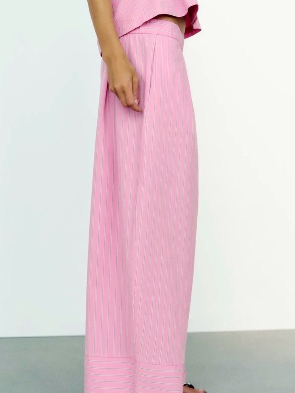 Set Striped poplin Pink Wide-Leg High-Rise Pants - Women's Lounge Trousers - Picture 6 of 13